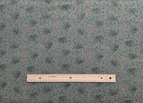 Christmas Valley 1995 by Thimbleberries for RJR Fashion Fabrics - Green, Navy Patterned Fabric / Navy, Red Flower, Vine Print