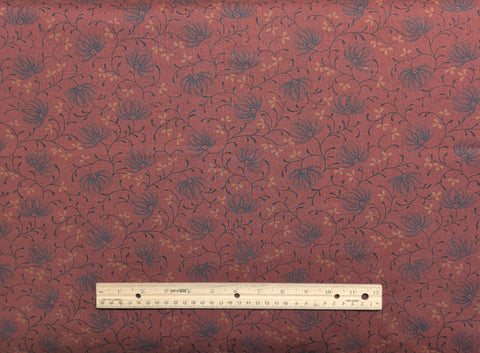 Christmas Valley 1995 by Thimbleberries for RJR Fashion Fabrics - Dark Red, Purple Patterened Fabric / Navy, Tan Flower, Vine Print