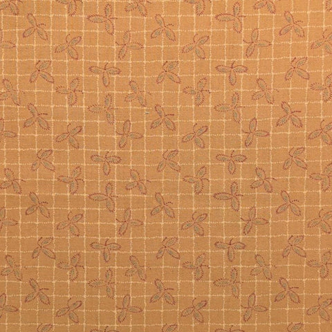 Story Book RJR Fashion Fabrics - Antique Gold Fabric / White, Red, Green Tossed Leaf Print