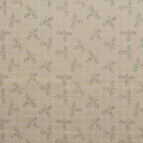 Story Book RJR Fashion Fabrics - Pale Yellow Fabric / White, Green, Navy Tossed Leaf Print