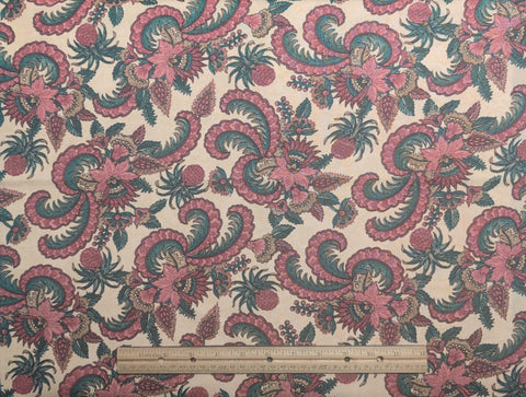 4 Seasons for Quilts by Jinny Beyer for RJR Fashion Fabrics - Cream Fabric / Green, Rose, Red, Tan Paisley Print