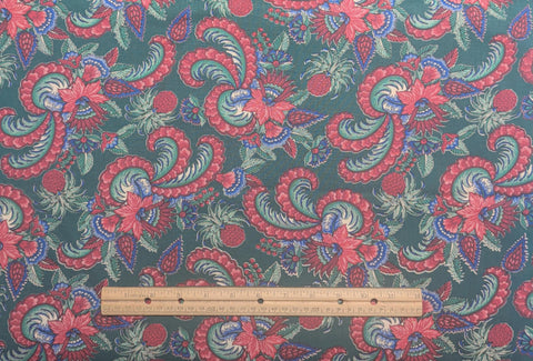 4 Seasons for Quilts by Jinny Beyer for RJR Fashion Fabrics - Green Fabric / Red, Pink, Blue, Green Paisley Print