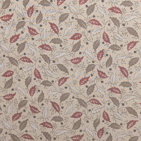 Marcus Bros Textiles - Tan Fabric / Brown, Red, Tan Leaf and Vine Print