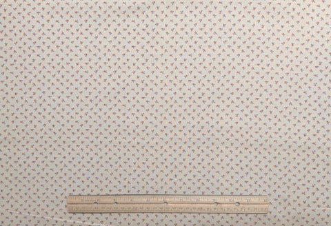 Marcus Bros Textiles - Light Tan Fabric, Red Micro Dot / Orange, Red, Blue Flower Print