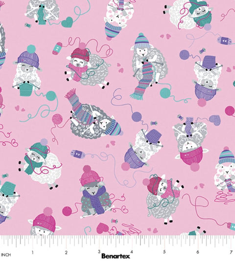 Love Ewe More Collection from Kanvas Studio for Benartex - Knitting Sheep Pink 14386-21
