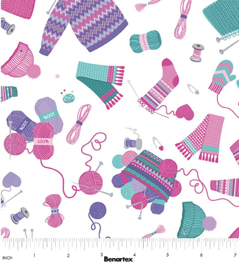 Love Ewe More Collection from Kanvas Studio for Benartex - Hand Knitting White 14384-09