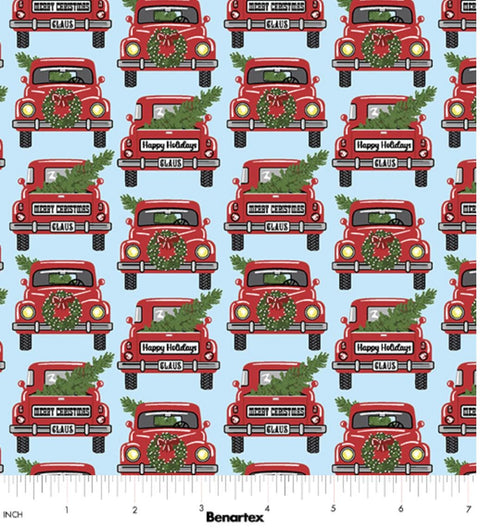 Country Christmas by Kanvas Studio for Benartex - Jolly Red Trucks Sky Blue 14008-55