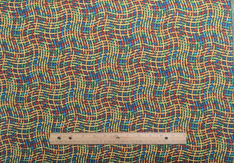 Kaleidoscope 2001 Hoffman International Fabrics - Black Fabric / Red, Yellow, Blue, Green, Orange Loose Weave Print