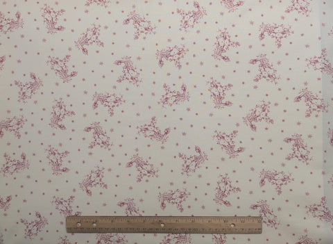 Textile Art & Film Studios - Soft White Fabric / Red Toile-Style Snowman and Snowflake Print