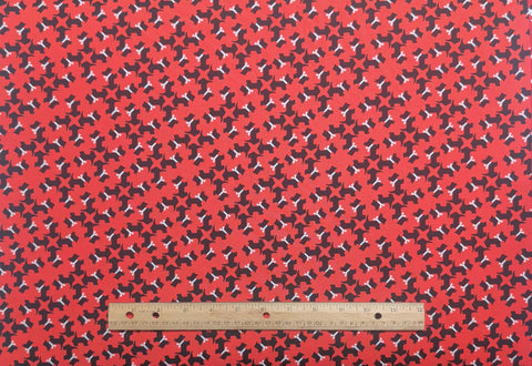 Scottish Charm Miniature Scotty-C8712 Maria Kalinowski Kanvas Benartex - Red Fabric / Black, White Packed Scotty Dog Print