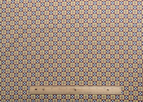 Yellow, Black, White, Maroon Checkerboard and Cherry Print Fabric