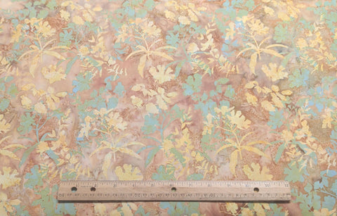 BATIK - Tan, Yellow, Green Patterned Fabric / Flower Tjap