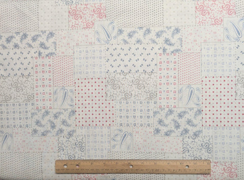 Beacon 53633 by Whistler Studios for Windham - White, Red, Blue, Taupe Patchwork Print Fabric