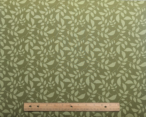 Green Tone-on-Tone Tossed Leaf Print Fabric - Selvage to Selvage Print