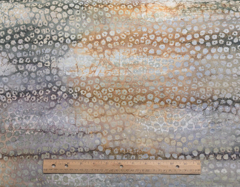 BATIK - Brown, Golden Tan, Cream Patterned Fabric / Gray Flower Tjap
