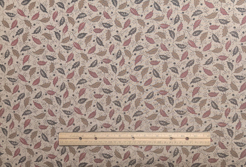 Marcus Bros Textiles - Tan Fabric / Dark Brown, Tan, Rust Leaf, Vine Print