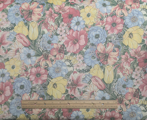 Countryside Collection Hoffman California Fabrics - White Fabric / Yellow, Pink, Blue Packed Flower Print