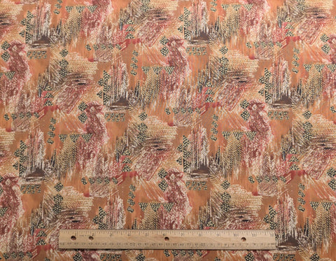 Wood Blocks Hoffman International Fabrics - Rust, Brown, Red, Cream Geometric Print Fabric / Gold Metallic Accents
