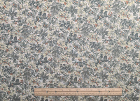 Camelot Hoffman California Fabrics - Cream Fabric / Green, Tan Packed Leaf and Berry Print