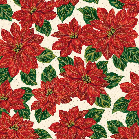 Poinsettias at Christmas by Jennifer Bosworth for Riley Blake Designs - CF17630-CREAM Main Cream Foil