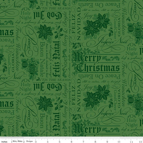Poinsettias at Christmas by Jennifer Bosworth for Riley Blake Designs - C17632-GREEN Christmas Text Green