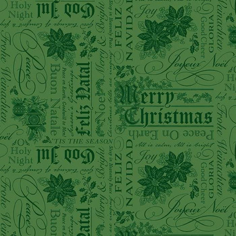 Poinsettias at Christmas by Jennifer Bosworth for Riley Blake Designs - C17632-GREEN Christmas Text Green