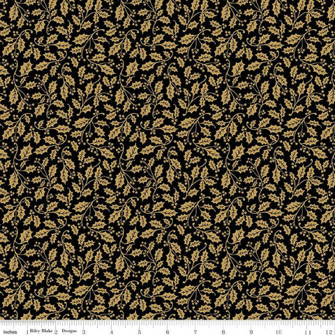 Poinsettias at Christmas by Jennifer Bosworth for Riley Blake Designs - CF17636-BLACK Holly Black Foil