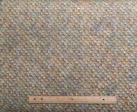 Prehistoric World 24746 - Linda Ludovico - Stonehenge / Northcott Fabrics - Gold, Green, Brown Tonal "Scale" Print Fabric