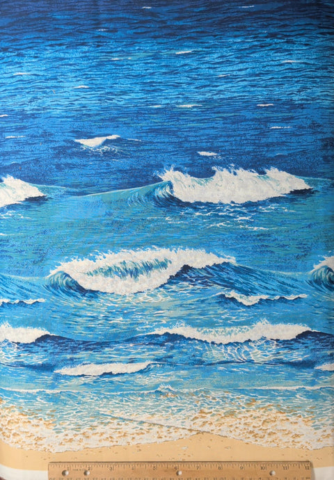 535 Seascape Perspective - The Henley Studio Makower UK - Beach, Ocean Double Border Print Fabric