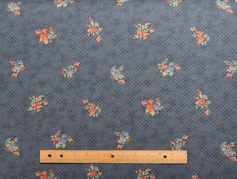 Prairie Paisley 14576 - Polly Minick & Lauri Simpson - Moda - Country Blue Tonal Fabric / White Dotted Diamond Pattern / Tossed Flag, Flower