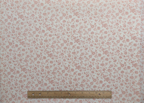 White Fabric / Dusty Rose Flower and Dot Print - Selvage to Selvage Print