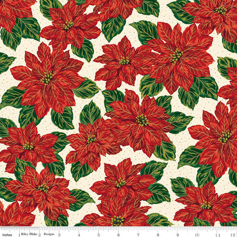 Poinsettias at Christmas by Jennifer Bosworth for Riley Blake Designs - CF17630-CREAM Main Cream Foil