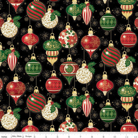 Poinsettias at Christmas by Jennifer Bosworth for Riley Blake Designs - CF17631-BLACK Christmas Ornaments Black Foil