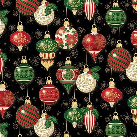 Poinsettias at Christmas by Jennifer Bosworth for Riley Blake Designs - CF17631-BLACK Christmas Ornaments Black Foil