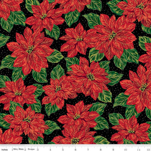 Poinsettias at Christmas by Jennifer Bosworth for Riley Blake Designs - CF17630-BLACK Main Black Foil