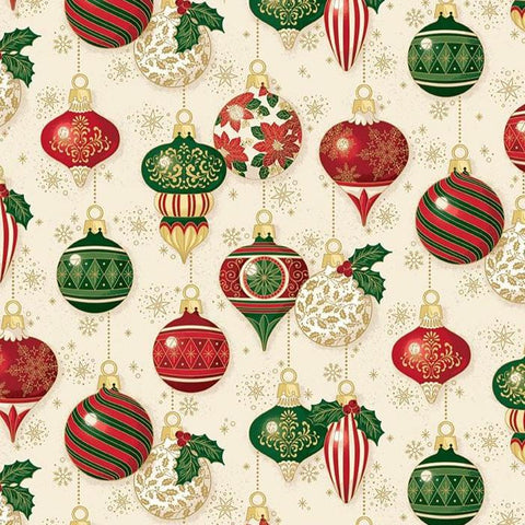 Poinsettias at Christmas by Jennifer Bosworth for Riley Blake Designs - CF17631-CREAM Christmas Ornaments Cream Foil
