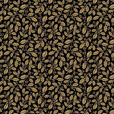 Poinsettias at Christmas by Jennifer Bosworth for Riley Blake Designs - CF17636-BLACK Holly Black Foil