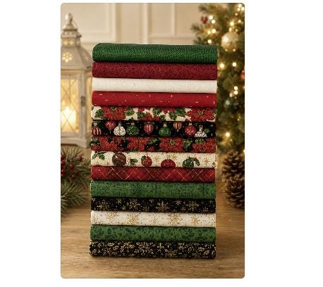 Poinsettias at Christmas by Jennifer Bosworth for Riley Blake Designs - 14-Piece Fat Quarter Bundle