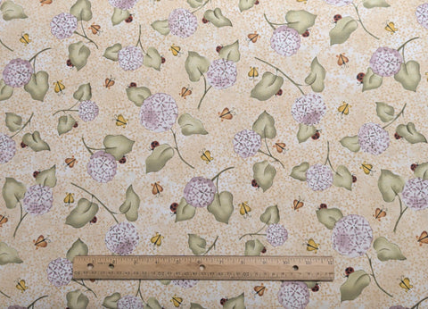 Who Comes to Zinnias Garden 23321 - Jacqueline Paton - Red Rooster Fabrics - Cream and Tan Tonal Fabric / Lavender, Green, Red, Gold