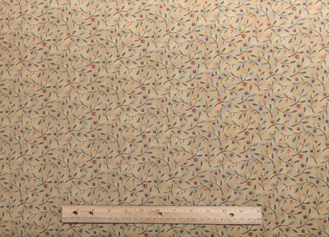 Who Comes to Zinnias Garden 23326 - Jacqueline Paton - Red Rooster Fabrics - Golden Tan Tonal Fabric / Red, Purple, Gold Packed Flower Print