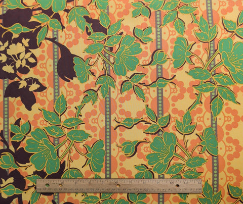 Swoon 5264 - Melissa Averinos Andover Fabrics 2010 - Yellow, Coral, Green, Plum Retro Flower Stripe Fabric