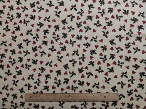 Holly Jolly Snowmen 5973 - Kathy Schmitz - Moda - Cream Fabric / Red, Green Tossed Holly Print