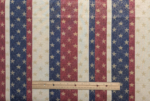 Heart of America Patty Reid Design 2008 Fabric Traditions - Cream, Red, Navy, Gold Star and Stripe Fabric / Gold Glitter