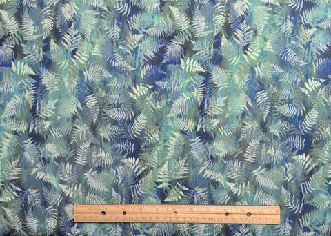 Garden of Dreams Jason Yenter for In the Beginning Fabrics 2018 - Navy, Green Packed Fern Frond Print Fabric