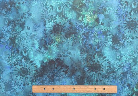 Diaphanous Jason Yenter for In the Beginning Fabrics 2018 - Navy, Teal, Turquoise Fabric / Medallion, Paisley Print