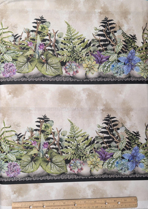 Terrarium Jason Yenter for In the Beginning Fabrics 2019 - Succulent and Fern Border Stripe Fabric