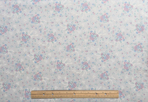 Wamsutta OTC Gunne Sax - Gray Fabric / Blue, Mauve, White Flower, Ribbon Bow Print