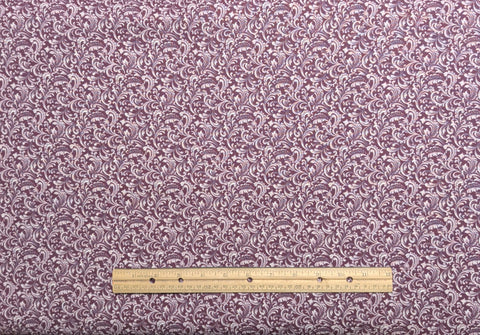 Fabrics - Burgundy Fabric / White Fleur des Lei Scroll Print