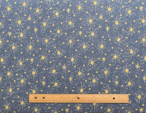Signature Classics Oakhurst Textiles - Dark Denim Blue Colored Fabric / Gold Star Print