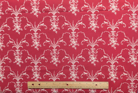 Red Fabric / White Floral Medallion Print - Selvage to Selvage Print